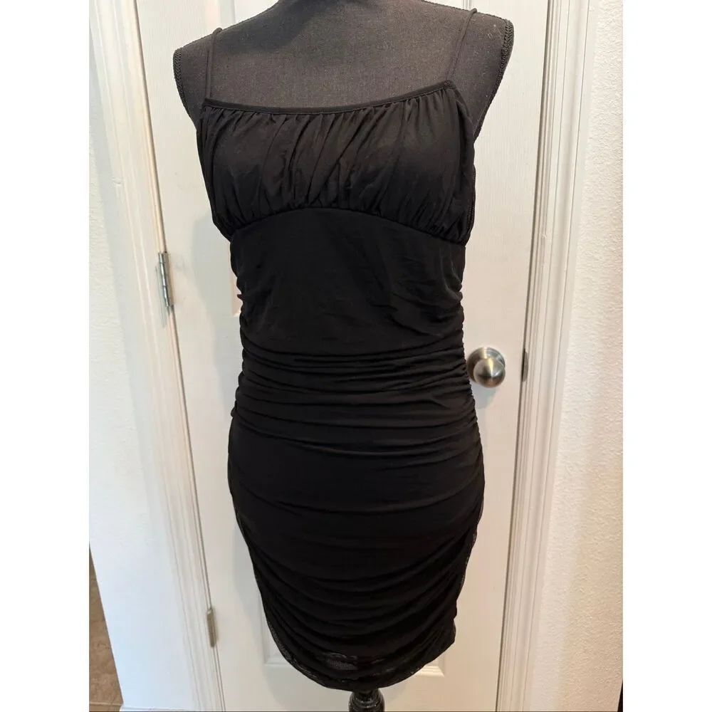 Shein Small Bohemian Mesh Black Spaghetti Straps Dress Lined Size 8/10 Stretch